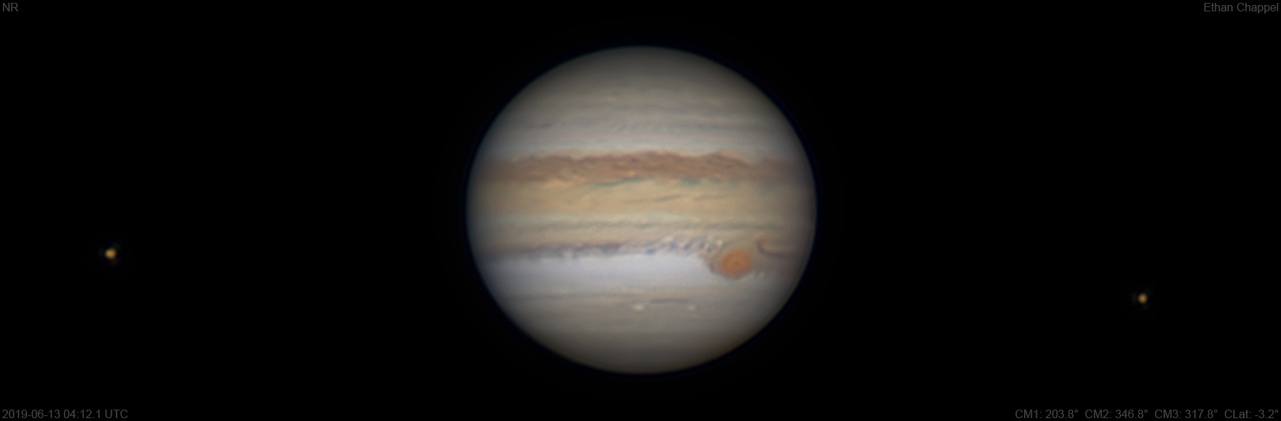 The Great Red Spot is off-center in its hollow.