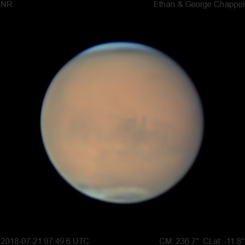 The South Polar Cap is covered by the dust storm.