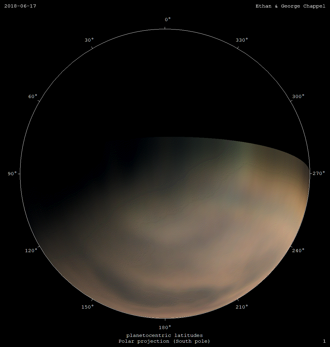 With the arrival of spring on Mars' southern hemisphere, the south polar cap began to shrink as it emerged from darkness.