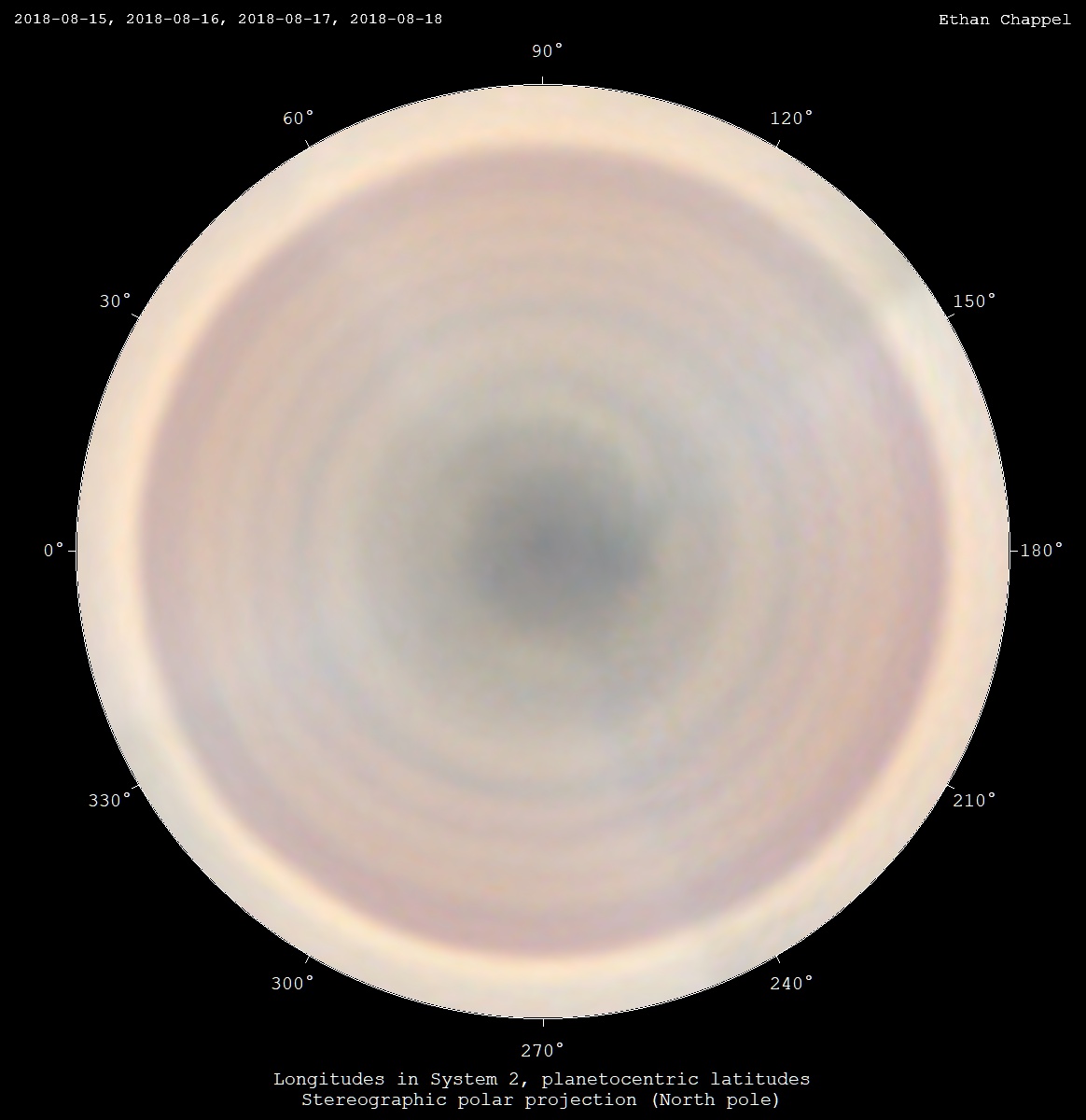 Consistently favorable nights in mid-August allowed me to create a full map of Saturn's northern hemisphere.